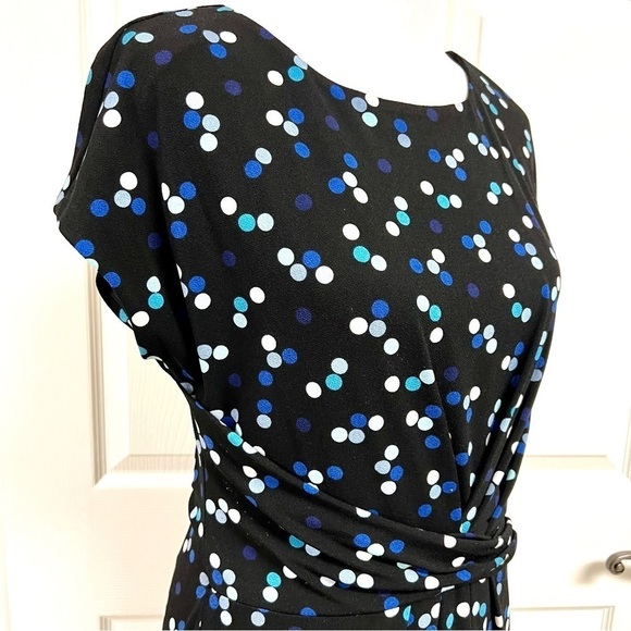 ADRIANNA PAPELL Dots ruched sheath dress jersey stretchy office corp women’s 10 - Picture 4 of 9